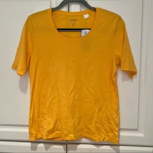 Chico’s Top Yellow Cotton Rib Tee Shirt Size 1 Short Sleeve NWT Sunshine Color